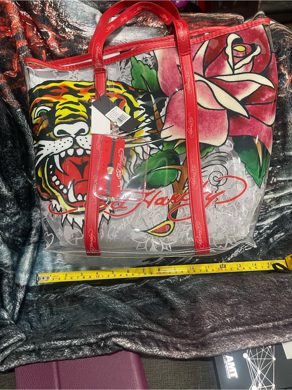 Choice of 1 Ed Hardy Red Tiger or White Butterfly Clear Tote Bag